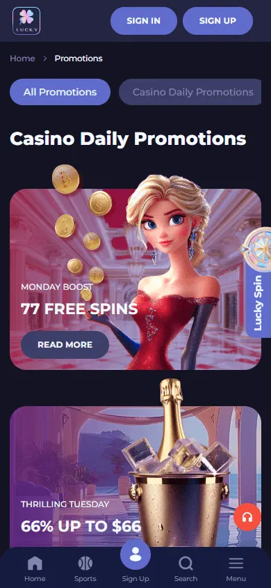 Lucky Friends Casino mobile promotions with welcome bonus details